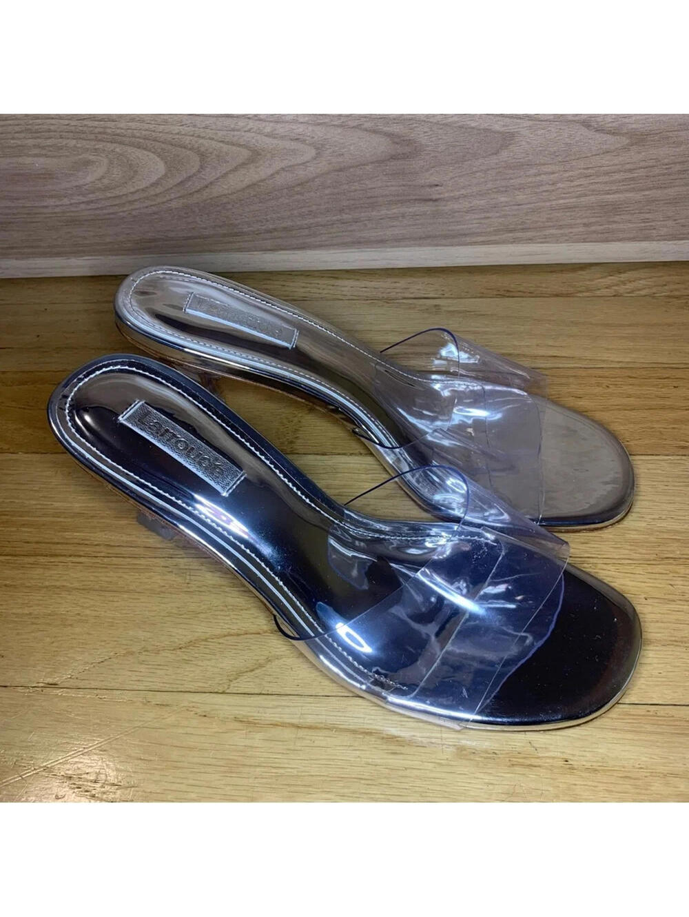 Larroude Vivi Lucite Mule in Silver and Vinyl - Size 6.5